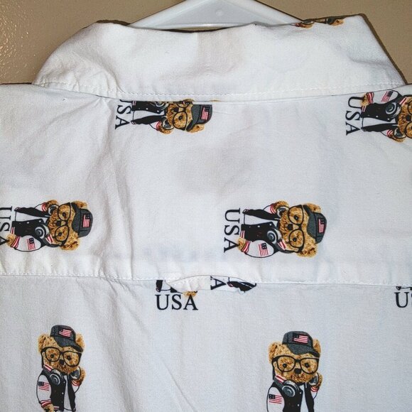Denim & Flower Men’s USA Teddy Bear Short Sleeve Button Down Size Large & XL NWT - Picture 13 of 14